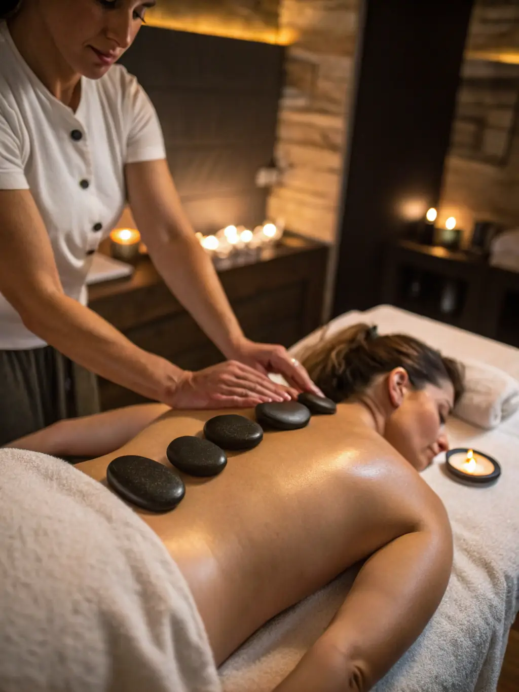 A calming image of hot stone massage, showcasing the deep relaxation and therapeutic benefits of this treatment.